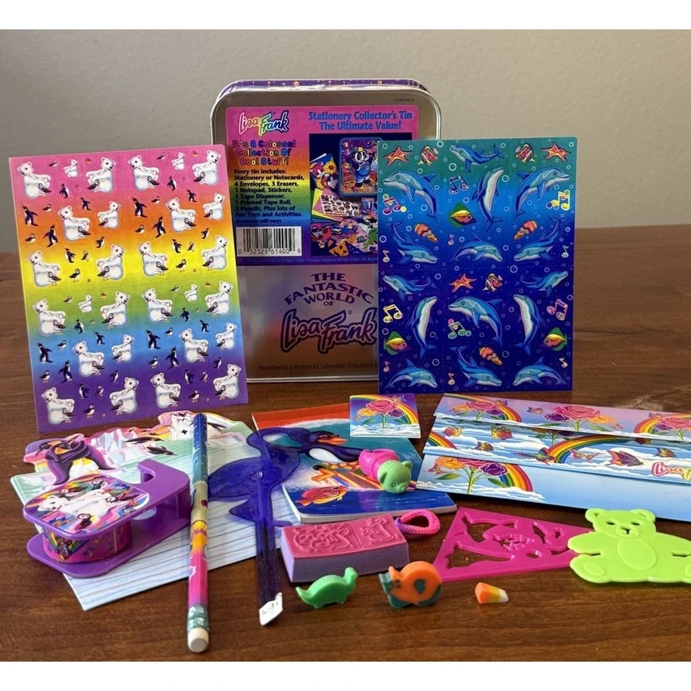 VTG Lisa Frank Stationery Set Collectors Unicorn Rainbow Tin Near Complete Rare